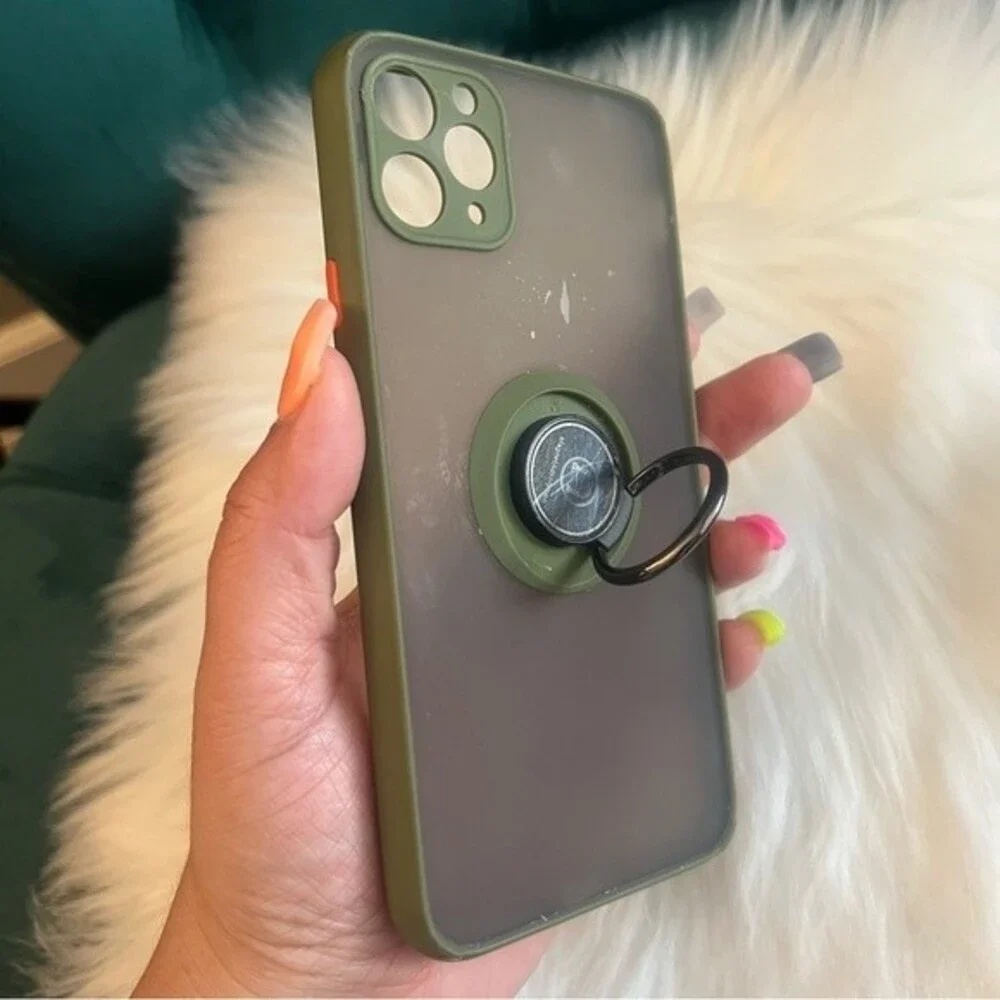 Silicone Case For Iphone 11 Pro Max 6.5 Magnet Ring Stand Green